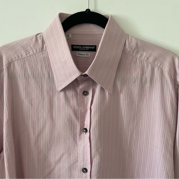 Dolce & Gabanna pink white striped tailored fit button down dress shirt size 43 - Picture 2 of 3
